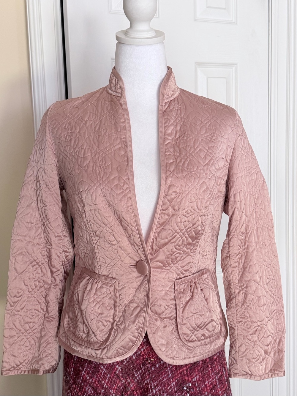 Banana Republic Blush Pink Quilted Silk Jacket Size Small VTG 1 Button Pockets